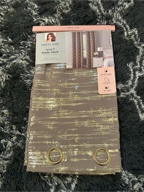 Thalia Sodi Taupe Curtains with Gold Metallic Stripes - Set of 2